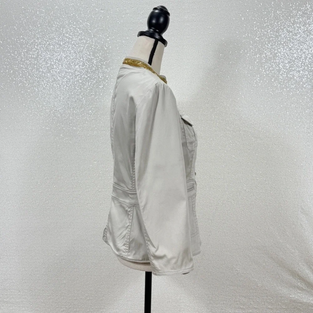 Michael Michael Kors Military Style Jacket Beige Gold Button Trim Size 8